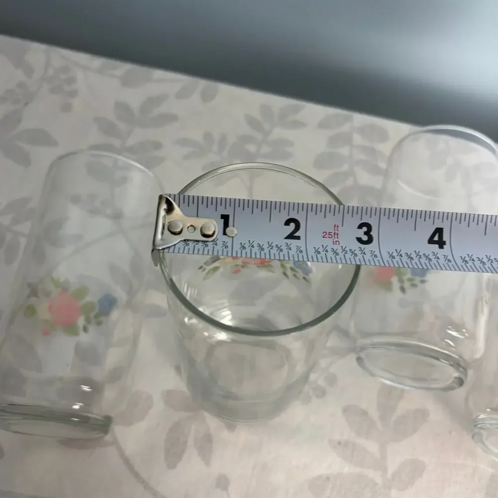 Cottagecore Anchor Hocking Rose Floral Tumblers Set of 4 Vintage Grandmillenial